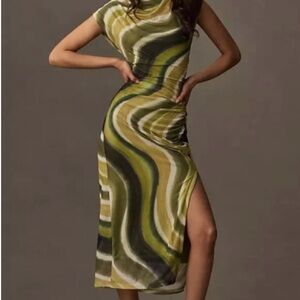 Anthropologie Maya Ruched Cowl Neck Dress in Green